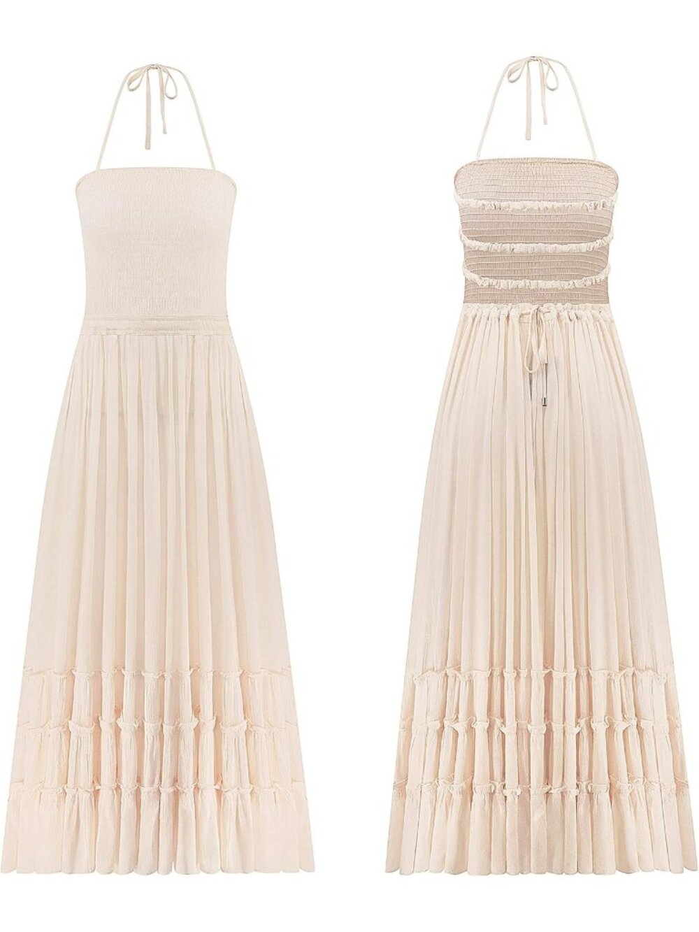 Women's Beige Summer Boho Sexy Backless Long Comfortable Stylish Maxi Dress - Picture 6 of 6